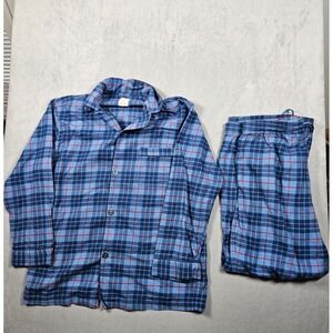 Brooks Brothers Pajama Set Mens Medium Blue Plaid Flannel 100% Cotton Soft